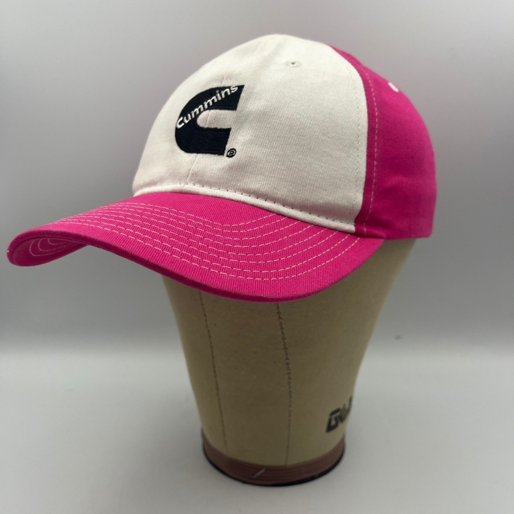 Cummins Diesel Engine Pink White Adjustable Baseball Cap Hat Logo Embroidered